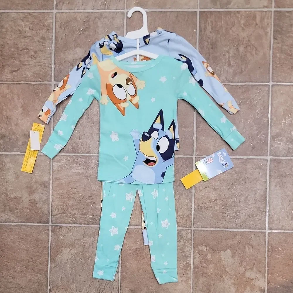 New Bluey & Bingo Snug Fit Cotton Cartoon 4 Piece Kids Pajama Set Size 4T